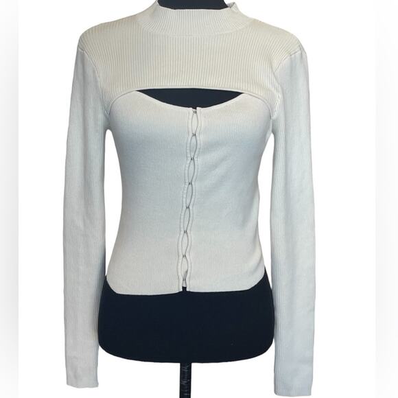 New ~ OPEN EDIT ~ Cutout Detail Cotton Blend Corset Sweater Size Small - Picture 1 of 8